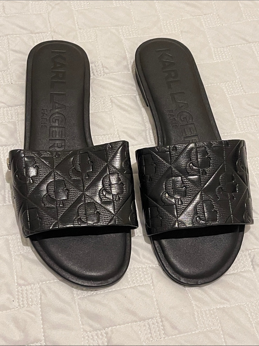 Karl Lagerfeld Quilted Logo Black Slide Sandals